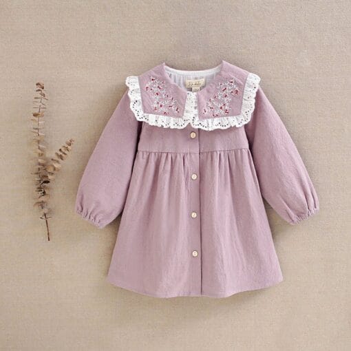 VESTIDO BEBE LILA CON CUELLO CUADRADO DADATI