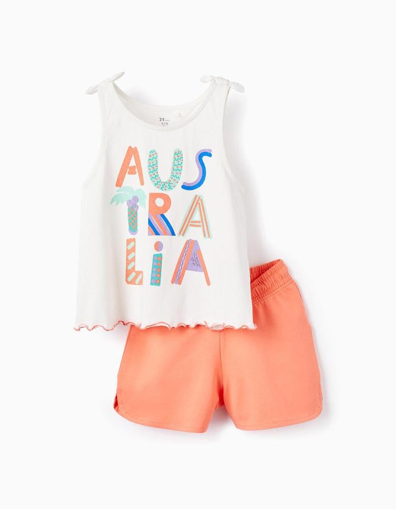 CONJUNTO AUSTRALIA BLANCO Y NARANJA NIÑA ZIPPY