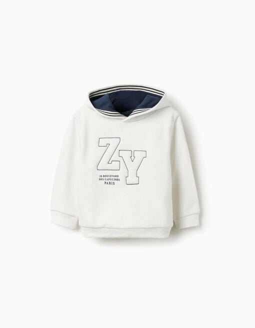 SUDADERA BEBE CON CAPUCHA BLANCA ZY MARINO