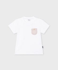 CAMISETA BEBE BLANCA BOLSILLO RAYAS BEIGE ATIVO
