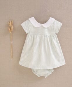 VESTIDO BEBE DADATI RAYAS VERDES Y BLANCAS